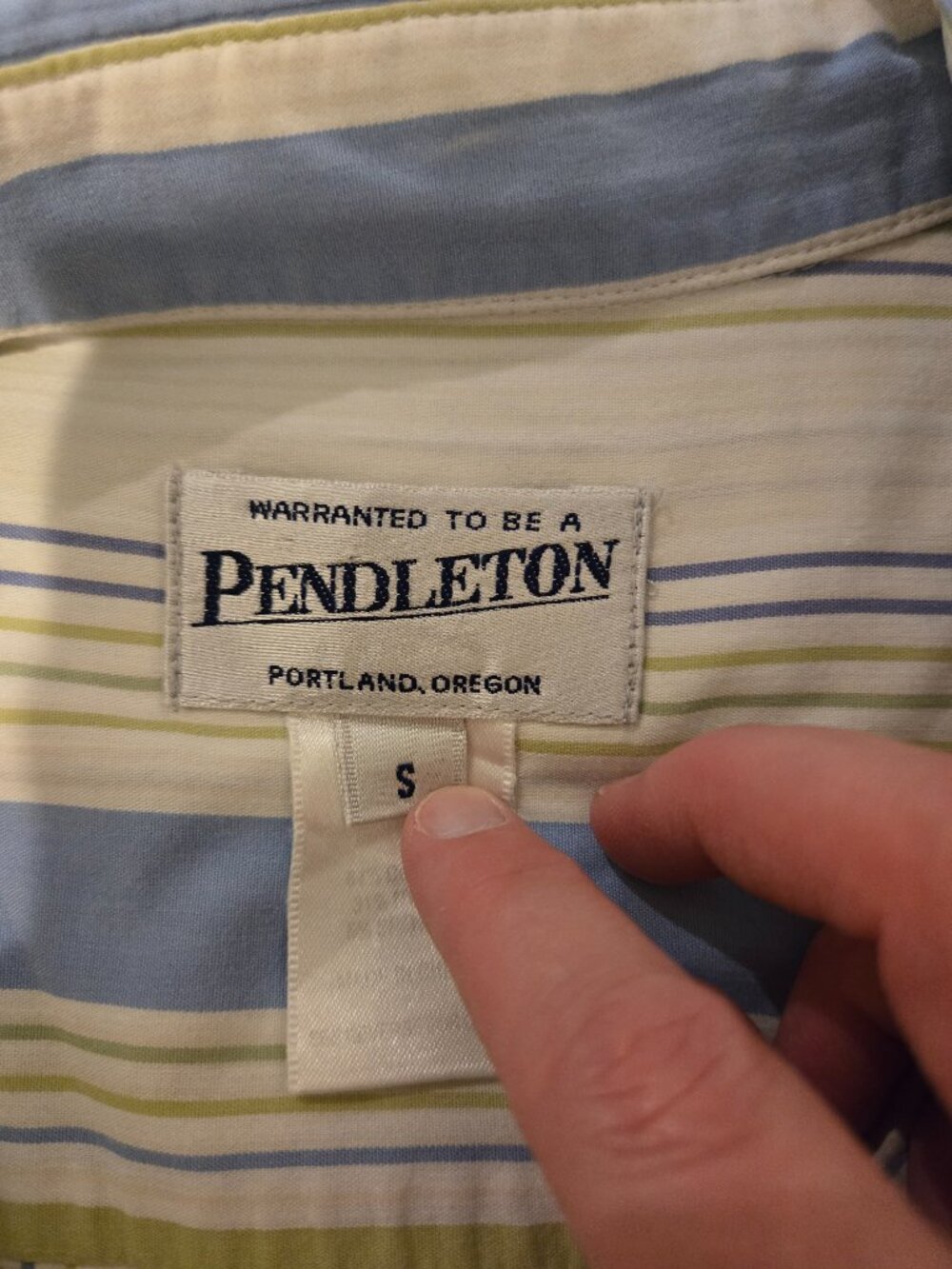 Pendleton Striped Button Down 3/4 Sleeve Shirt Yellow Blue S - Picture 3 of 5